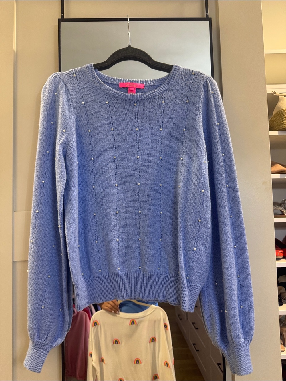 Lilly Pulitzer Periwinkle Pearl-Embellished Crewneck Sweater